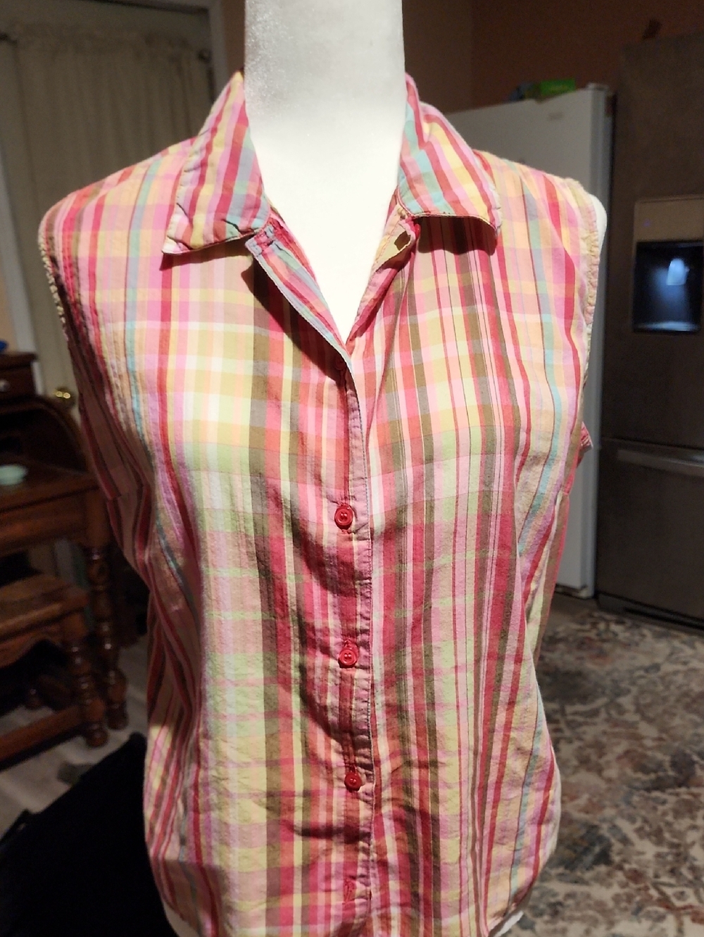 Kim Rogers Pink Multi-Striped Sleeveless Button-Up Top